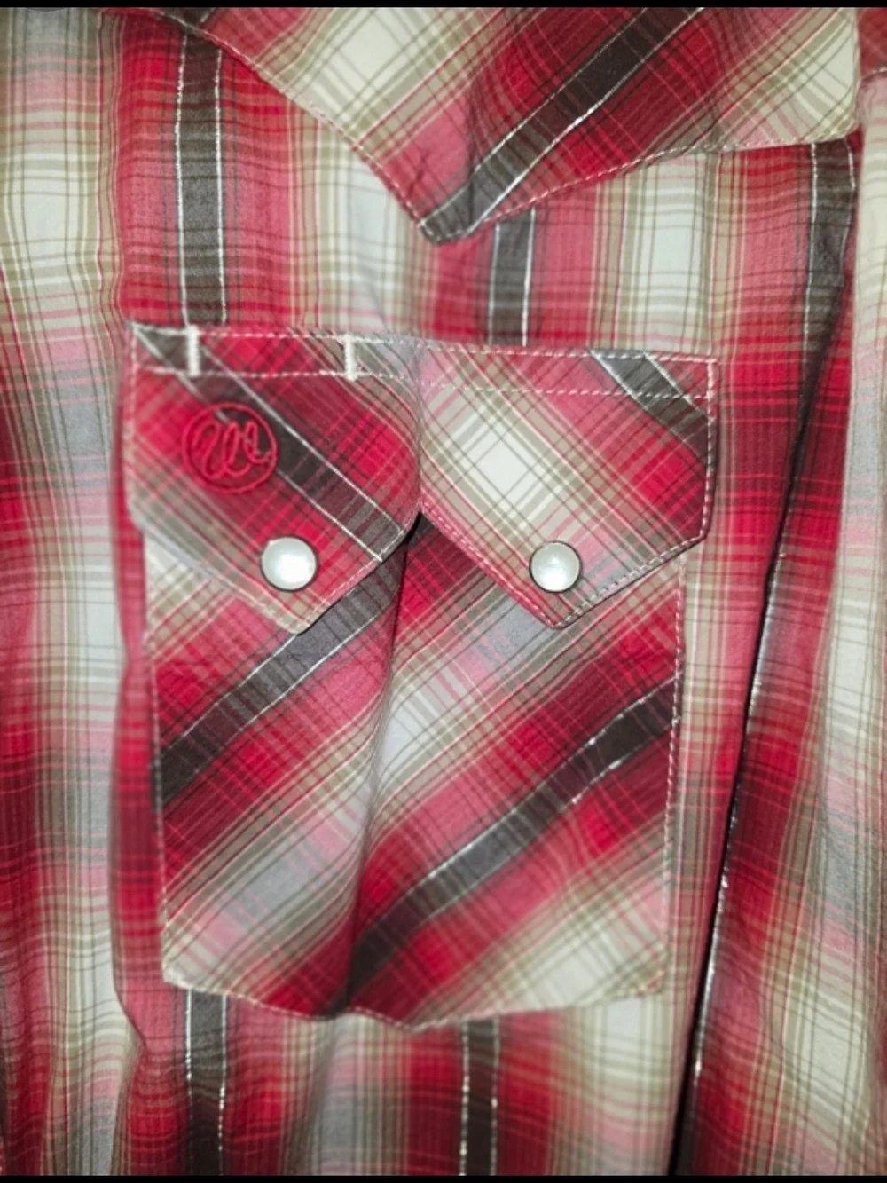 Mens Wrangler Red Plaid Western Pearl Snap Shirt - Picture 2 of 3